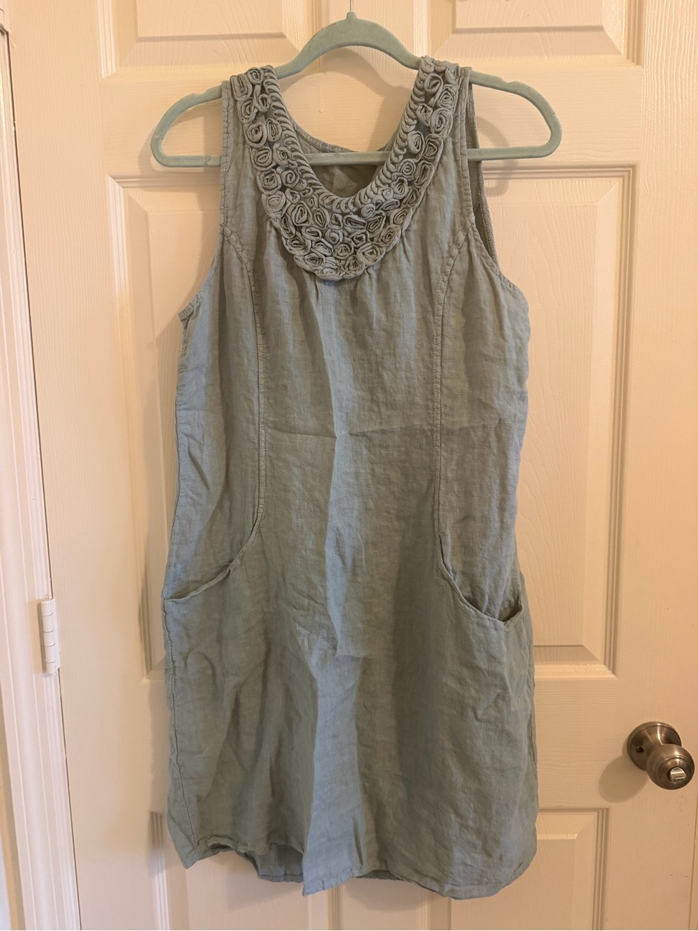Sleeveless Rosette-Trim Midi Dress in Sage Green